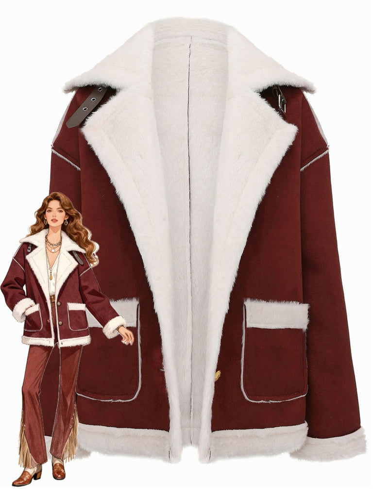 Giacca con tasche e fibbia in peluche con risvolto anni '40