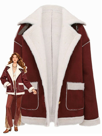 Giacca con tasche e fibbia in peluche con risvolto anni '40