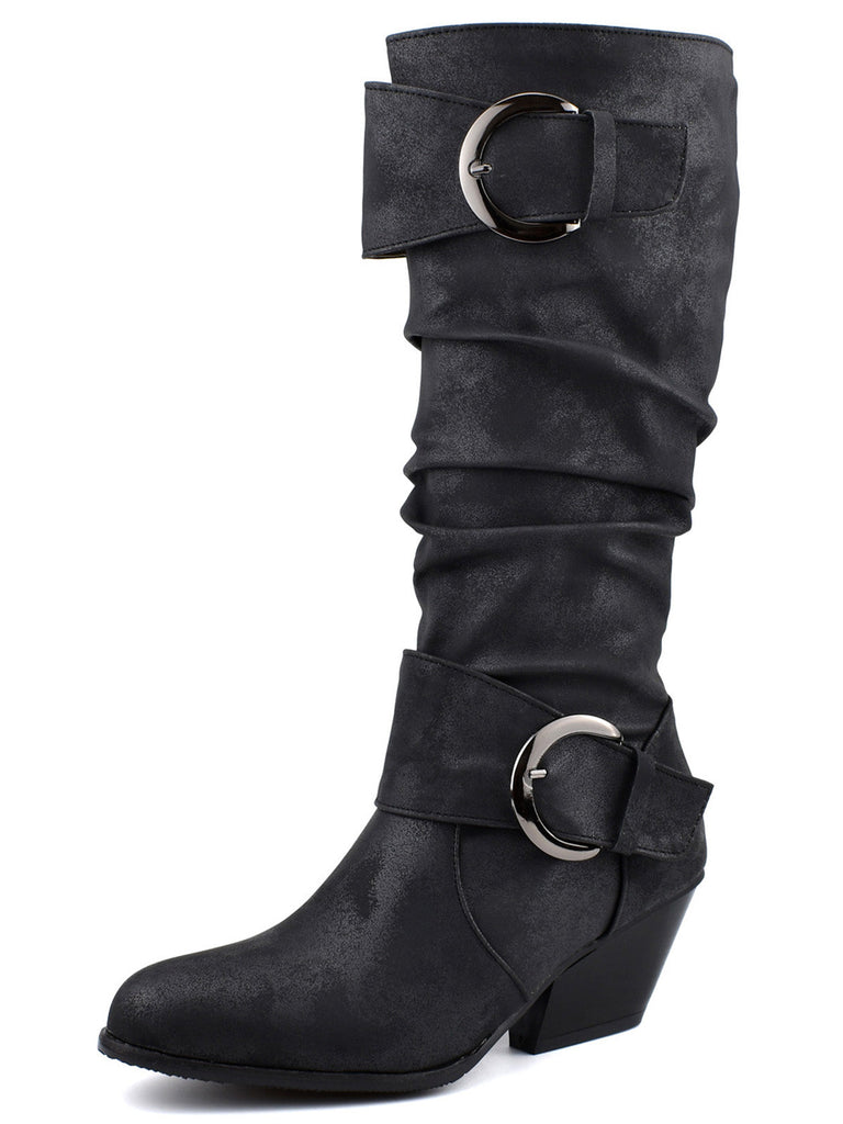 stivali alti cowboy in stile western con fibbia vintage