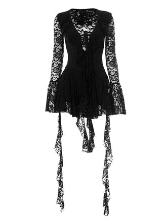 Abito volant e nastri in pizzo con maniche a campana anni '80