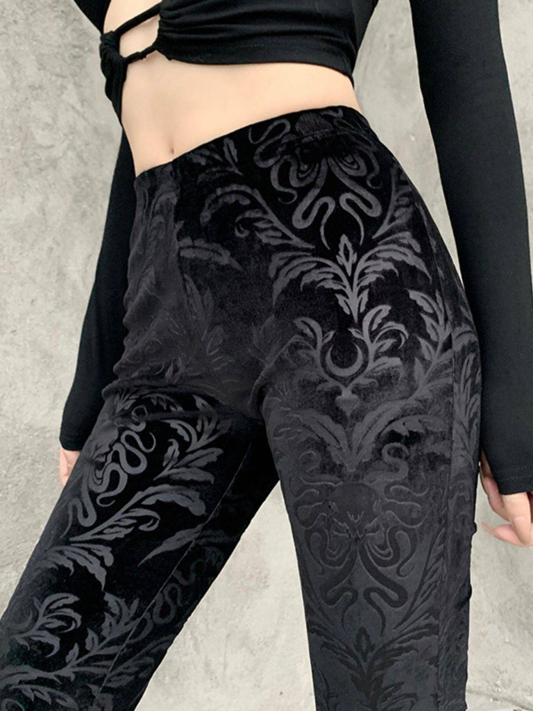 Pantaloni bootcut in velluto con stampa punk anni '80
