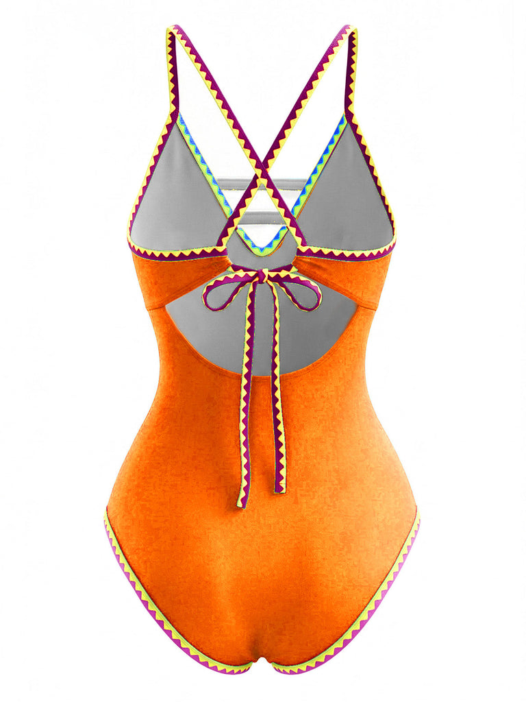 Costumi intero con spalline e cut-out color block anni '70