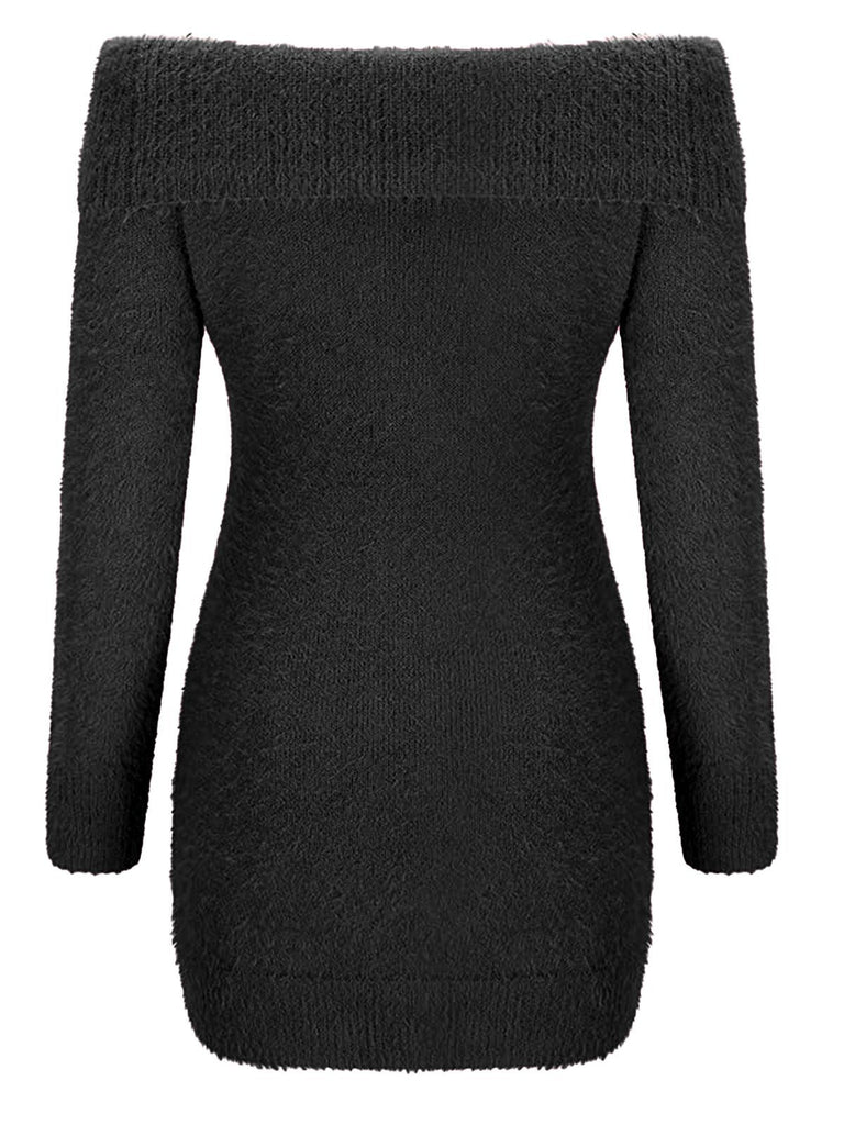 Abito in mohair con spalle scoperte e maniche lunghe anni '80