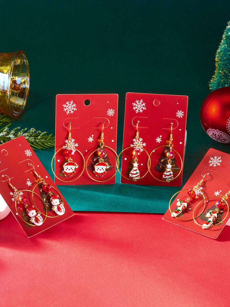 Orecchini a albero di Natale e pupazzo di neve e bastoncino di zucchero