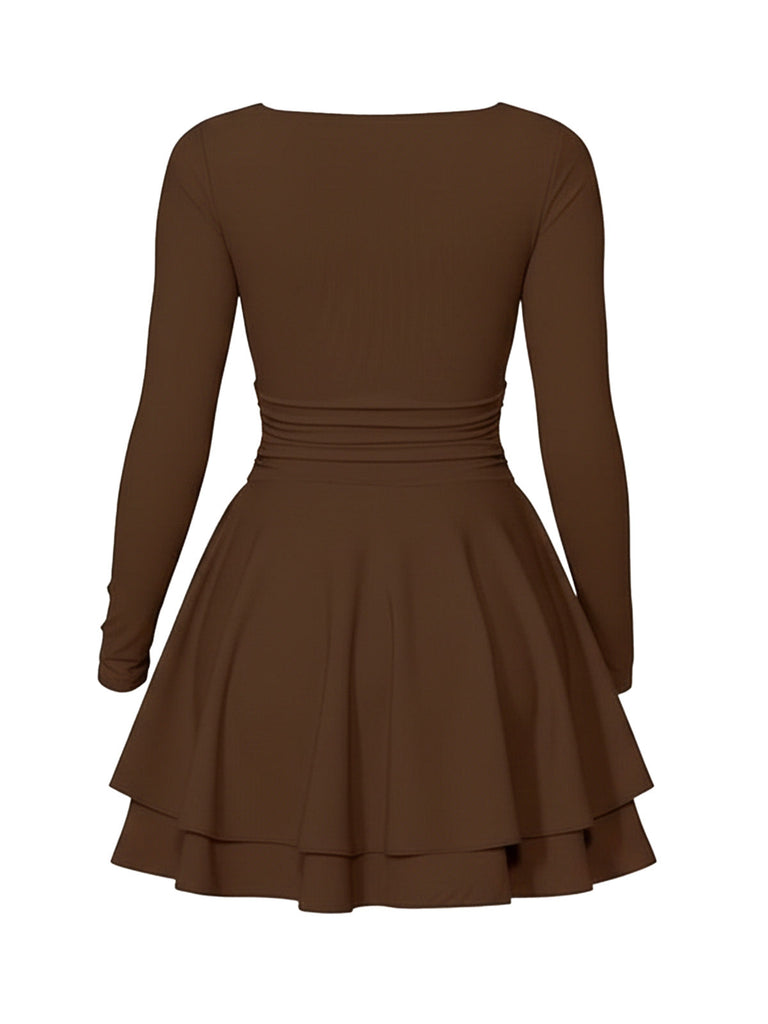 Abito aderente con scollo quadrato e maniche lunghe anni '80