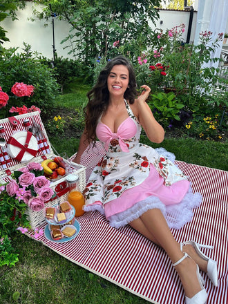 Abito a ruota con stampa floreale anni '50