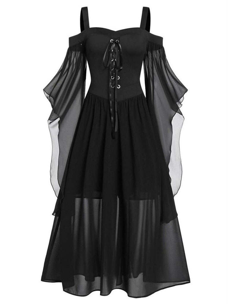 Abito con spalline trasparenti da strega Halloween anni '50