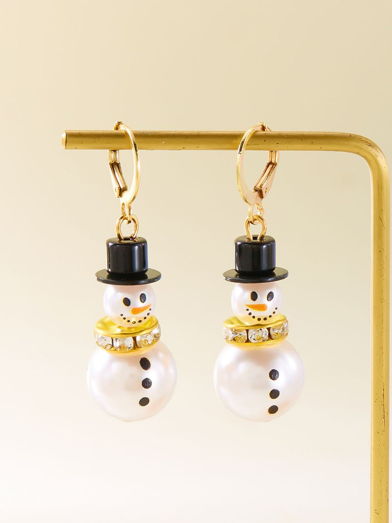 Orecchini a forma di pupazzo di neve e fiocco di neve in strass natalizi