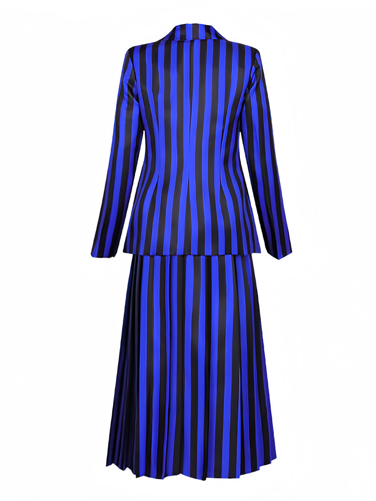 Completo uniforme a righe di Mercoledì Addams blu anni '40