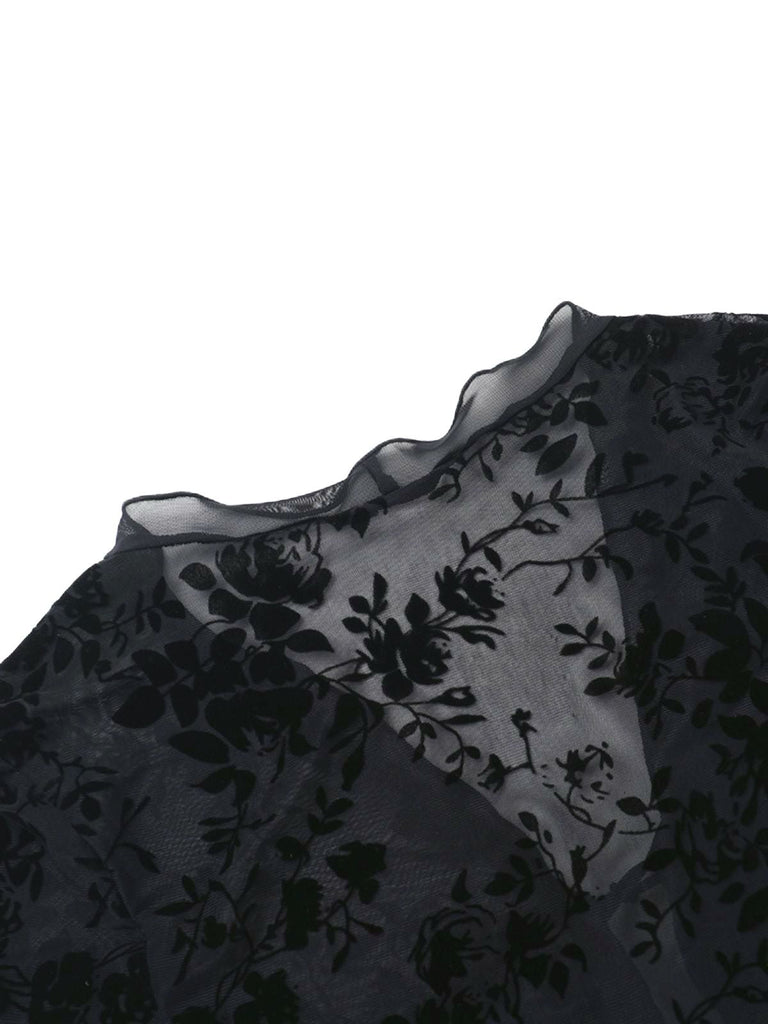 Camicetta trasparente con pizzo idrosolubile nero anni '60