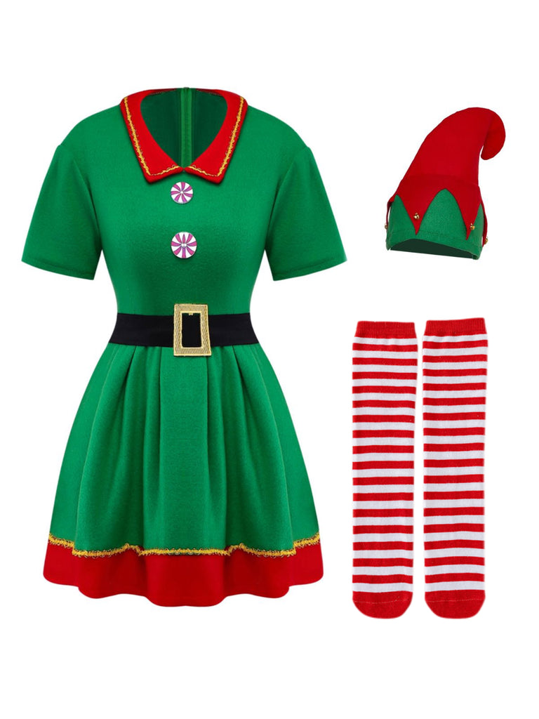 Costume da elfo di Natale per cosplay verde anni '60