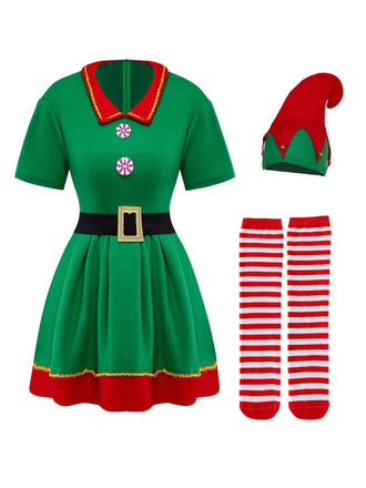 Costume da elfo di Natale per cosplay verde anni '60