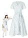 Abito floreale con cravatta obliqua in cotone bianco anni '40