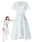 Abito floreale con cravatta obliqua in cotone bianco anni '40