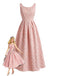 Abito-Lungo-Rosa-Anni '30-Floreale-Jacquard-Con-Senza-Maniche
