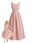 Abito Lungo Rosa Anni '30 Floreale Jacquard Con Senza Maniche