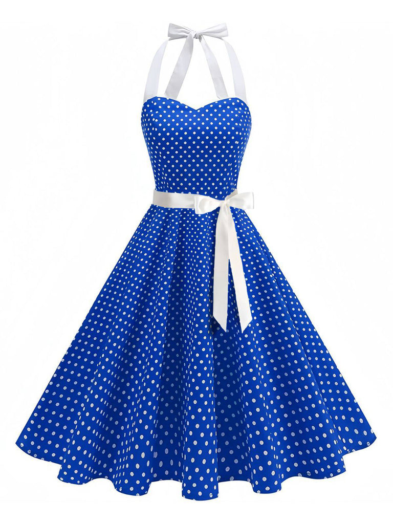 Abito a Ruota Anni '50 a Pois con Scollo All'americana