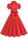 Abito-a-ruota-anni '50-a-pois-con-colletto-a-camicia-e-cintura