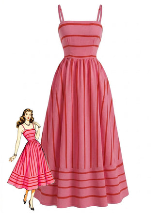 Abito-anni '30-a-righe-con-spalline-sottili-e-pieghe-a-smock