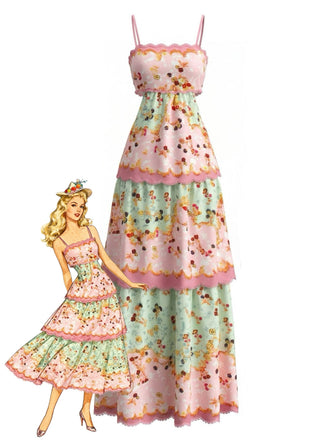 Abito-lungo-rosa-scuro-anni '30-a-balze-con-stampa-floreale 