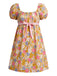 [Prevendita] Abito Babydoll a Maniche a Sbuffo Floreale con Fiocco Rosa Arancio Anni '50