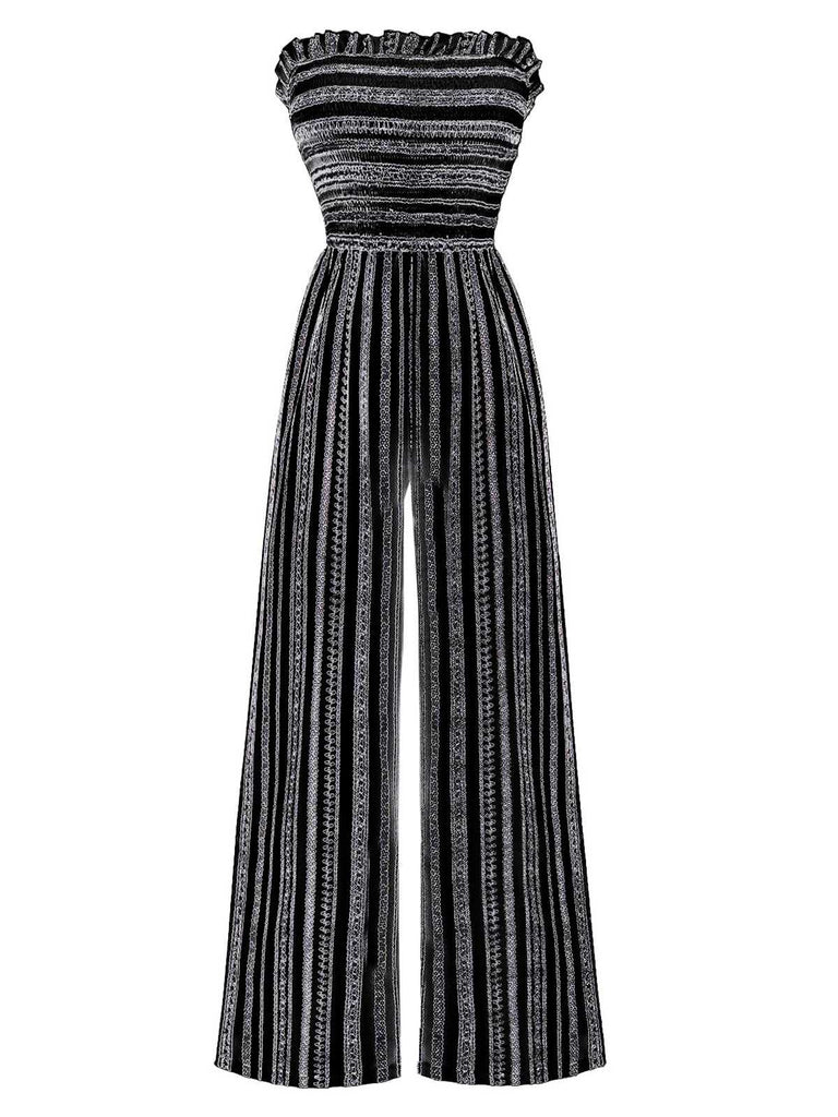Tuta lunga a gamba larga con righe boho anni '70