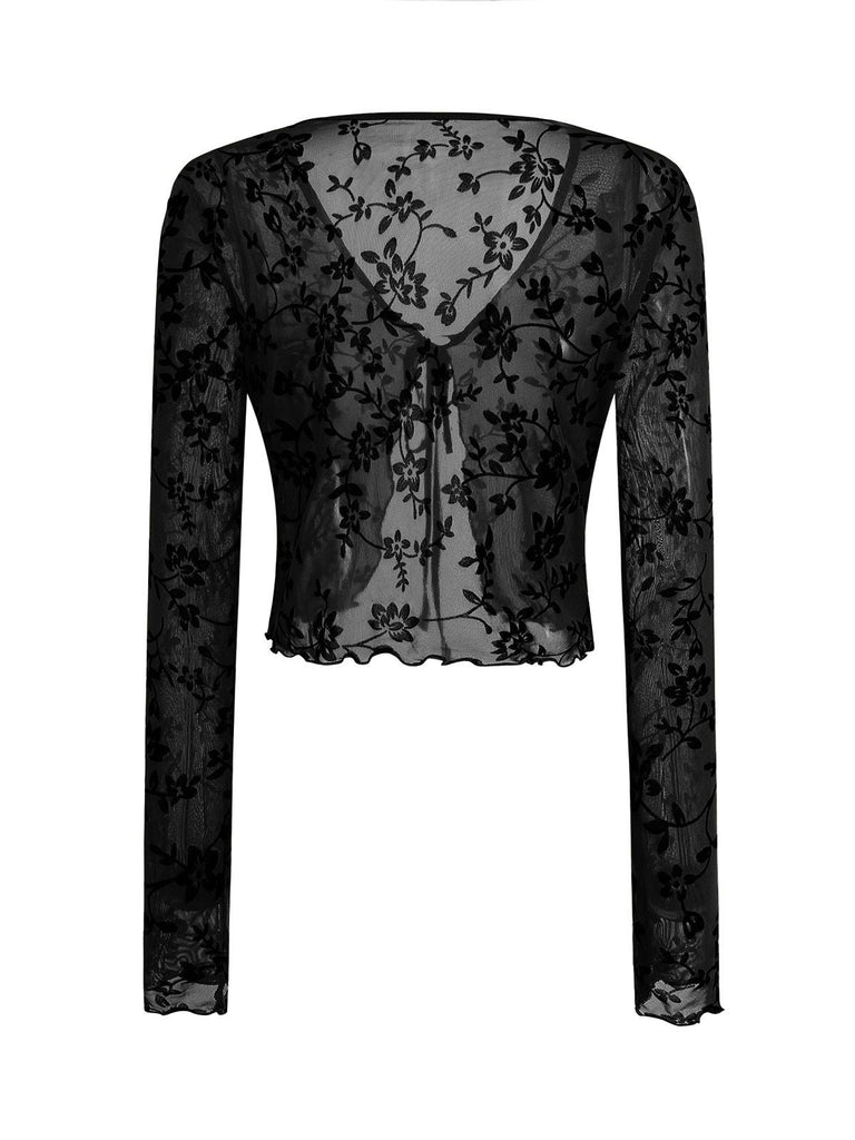 Cardigan con stampa botanica trasparente anni '80