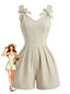 Tuta Corta Beige Anni '50 Pieghe con Fiocco Spalline Larghe