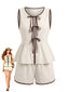 2PCS Gilet Beige Anni '50 con Fiocco Frontale e Pantaloncini