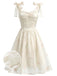 [Pre-Vendita] Abito Corsetto in Raso Ricamato Floreale con Spalline Annoate Beige Anni '50
