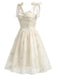 [Pre-Vendita] Abito Corsetto in Raso Ricamato Floreale con Spalline Annoate Beige Anni '50 3