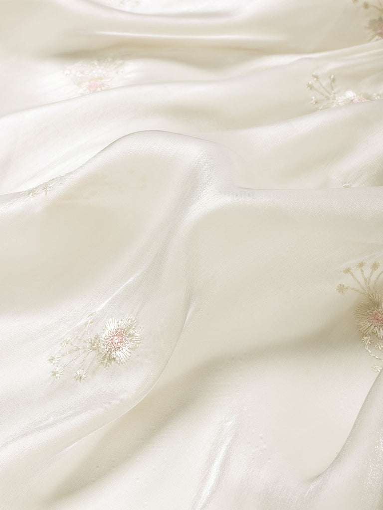 [Pre-Vendita] Abito Corsetto in Raso Ricamato Floreale con Spalline Annoate Beige Anni '50 6