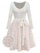 Beige 1950s Keyhole Bow Knit Plush Patchwork Dress - vintage dress, retro fashion, rockabilly