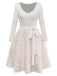 Beige 1950s Keyhole Bow Knit Plush Patchwork Dress - vintage dress, retro fashion, rockabilly