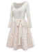 Beige 1950s Keyhole Bow Knit Plush Patchwork Dress - vintage dress, retro fashion, rockabilly