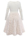 Beige 1950s Keyhole Bow Knit Plush Patchwork Dress - vintage dress, retro fashion, rockabilly