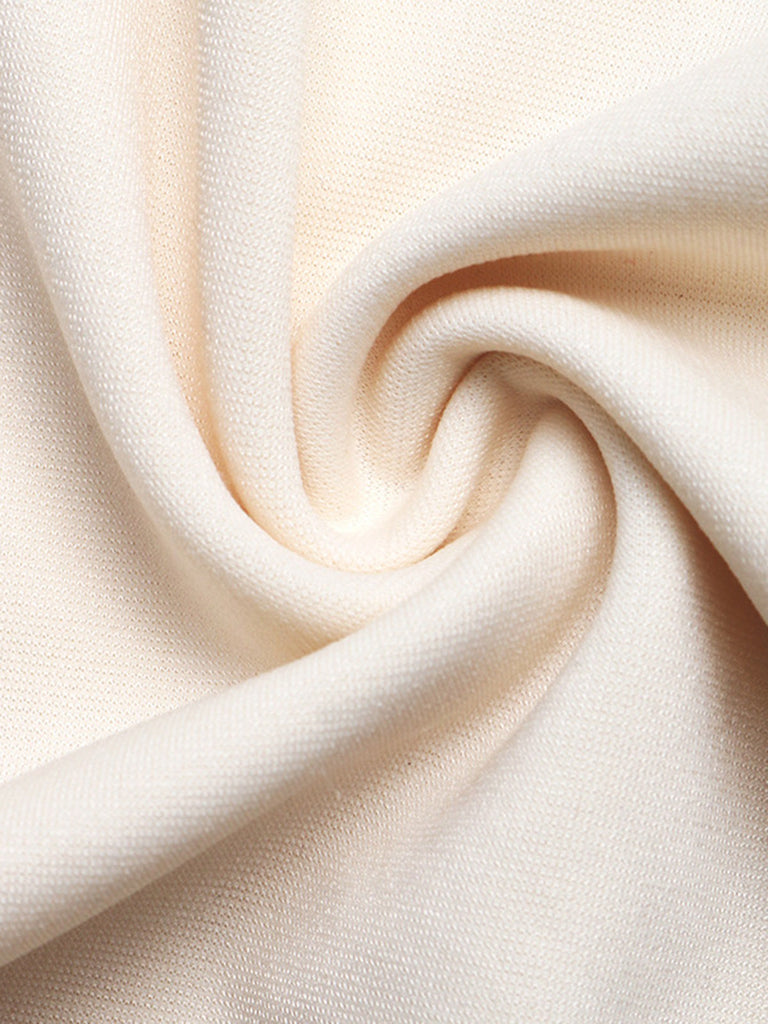 Tuta Scollo Quadrato Maniche a Volant Floreale Beige Anni '50
