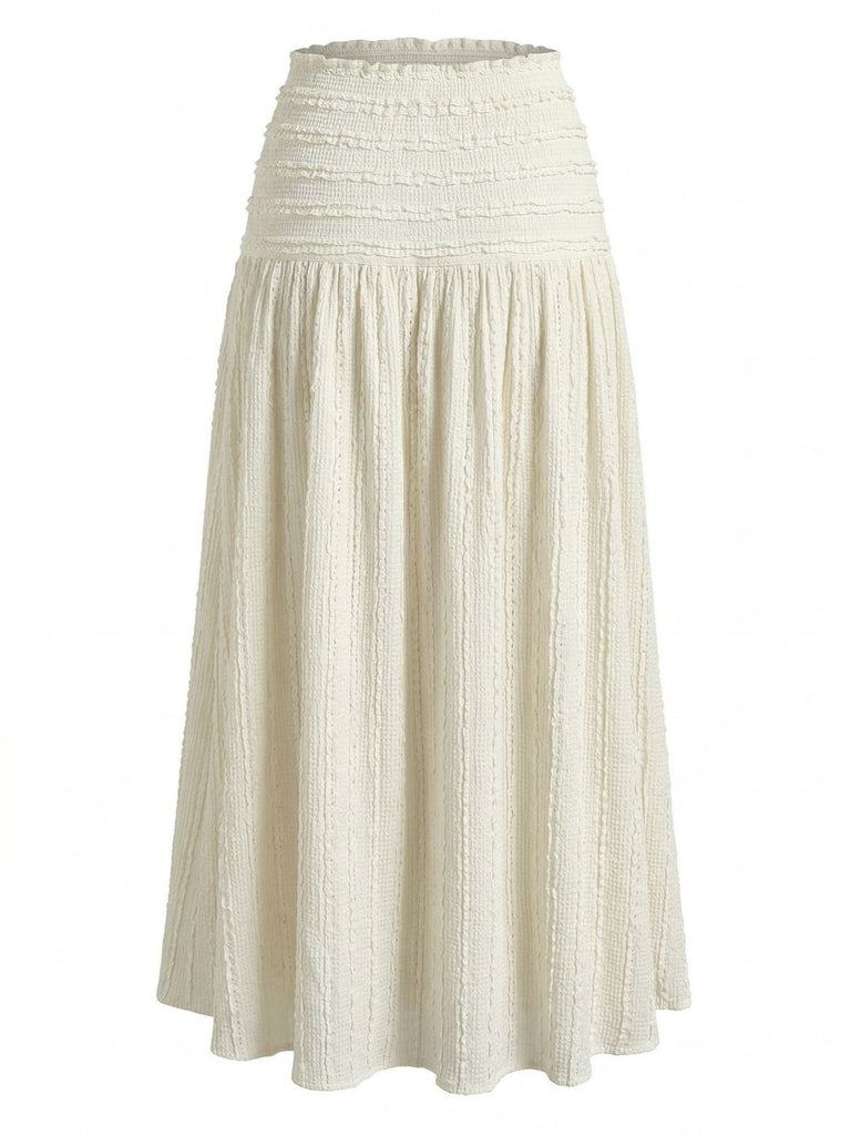 Gonna Maxi Bohémien Testurizzata Smock Beige Anni '70 4