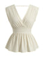 Camicetta Beige Anni '50 Peplum con Senza Maniche e Scollo a V Profondo