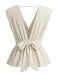 Camicetta Peplum Senza Maniche Scollo a V Profondo Beige Anni '50 2