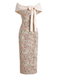 [Prevendita] Abito aderente beige anni '60 a fiori co spalle scoperte e fiocco