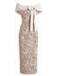 [Prevendita] Abito aderente beige anni '60 a fiori co spalle scoperte e fiocco