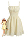 [Pre-Vendita] Mini Abito a Spalline Sottili Unito Increspato Testurizzato Beige Anni '60