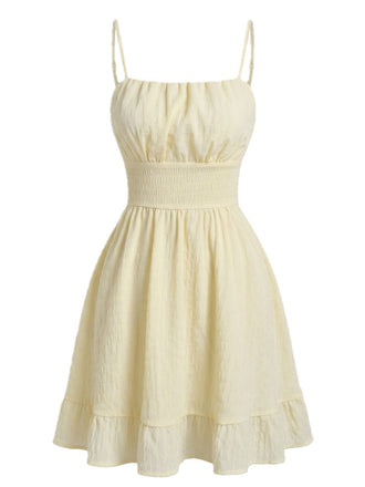 [Pre-Vendita] Mini Abito a Spalline Sottili Unito Increspato Testurizzato Beige Anni '60 2