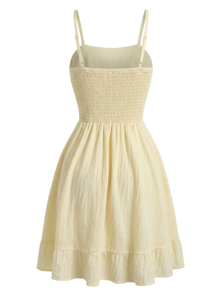 [Pre-Vendita] Mini Abito a Spalline Sottili Unito Increspato Testurizzato Beige Anni '60 5