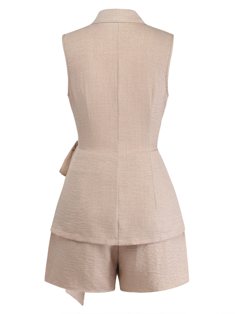 Set con Shorts Beige Tinta Unita Suit Vest & Anni '60 3