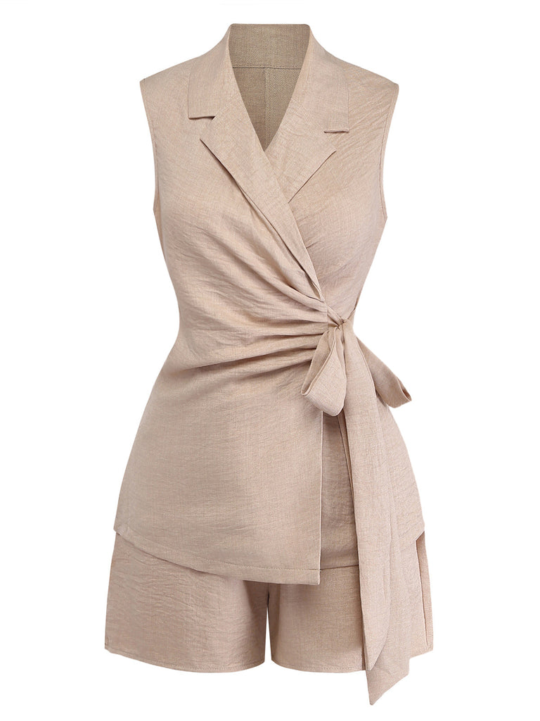 Set con Shorts Beige Tinta Unita Suit Vest & Anni '60 2