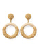 Orecchini Pendenti Vintage in Rattan Intrecciato e Legno Beige