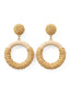 Orecchini Pendenti Beige Vintage in Rattan Intrecciato e Legno
