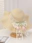 Cappello Beige a Tesa Larga in Paglia con Pizzo e Fiore a Tulipano
